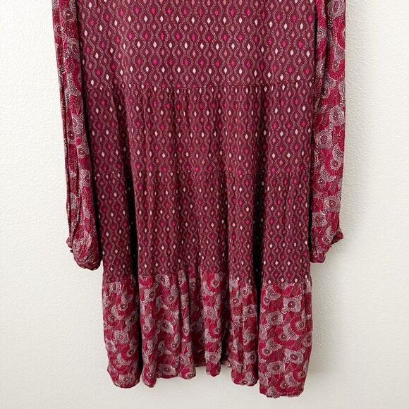 MAEVE x ANTHROPOLOGIE | Tiered Dress Amber Burgundy Red Off White Boho | Large - Picture 8 of 10
